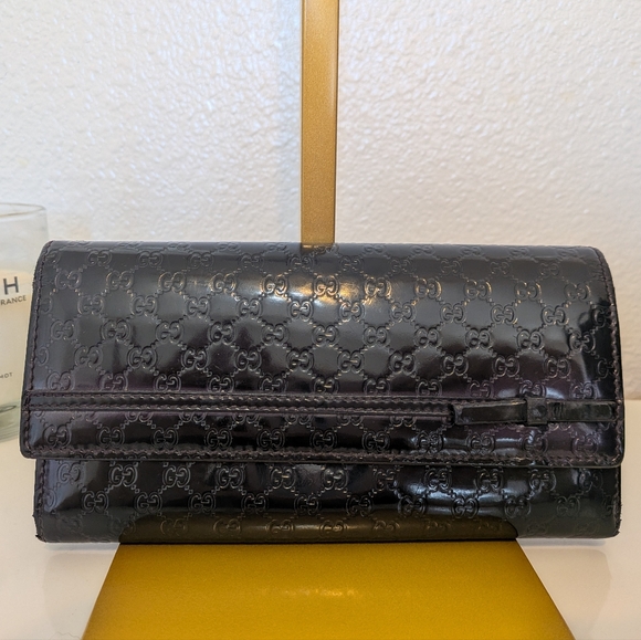 Gucci Accessories - Gucci Guccisima Patent Leather Deep Purple Long Snap Wallet
